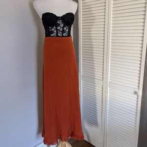 Vintage 90's Orange maxi skirt with bottom fringe
